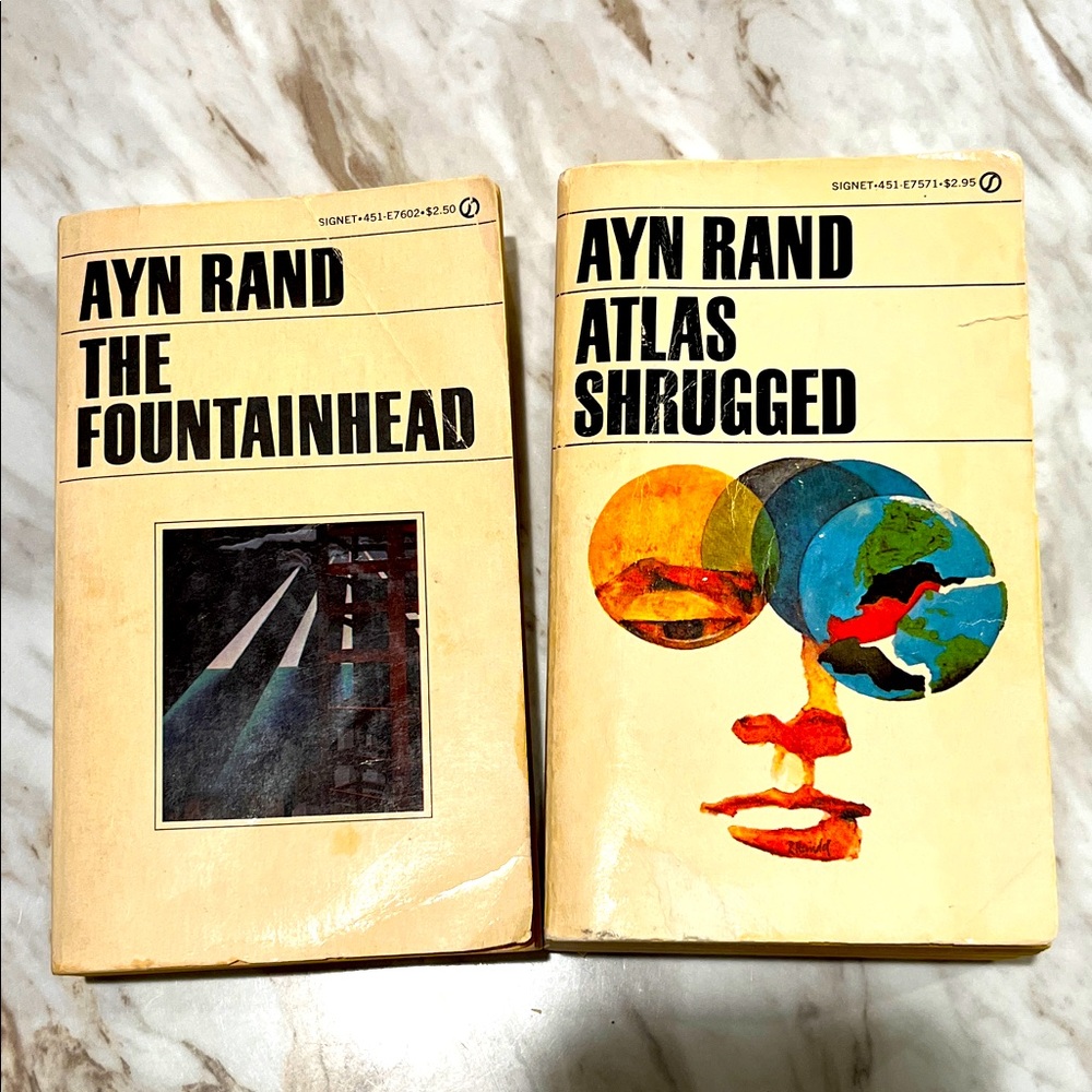 2 Classic Ayn Rand Paperback Books The Fountainhead & Atlas Shrugged